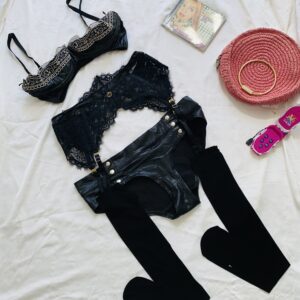 4pc leather lingerie set